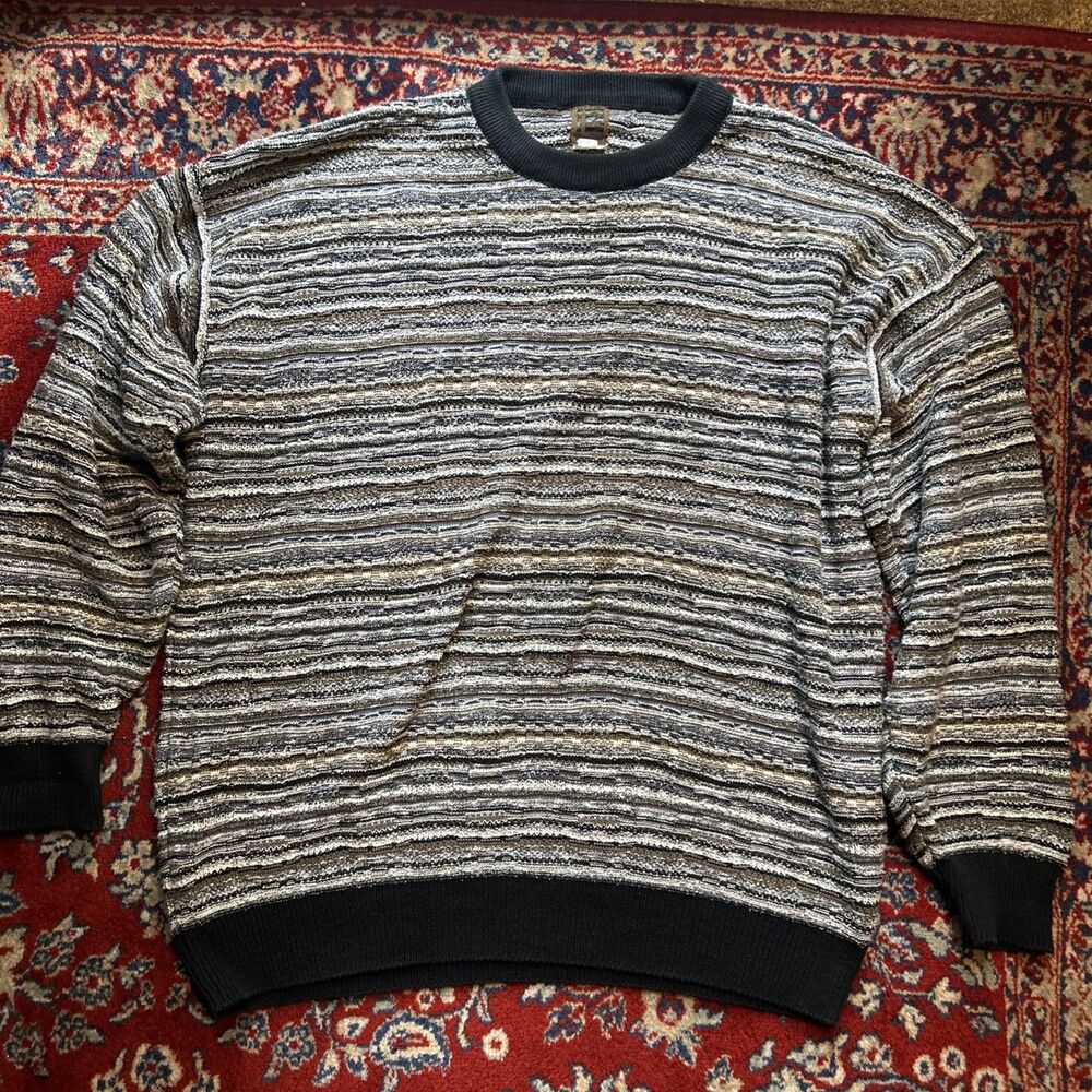 Vintage Tundra Canada 3D Knit Sweater Earth Tone Multicolor Size XL 90s Biggie